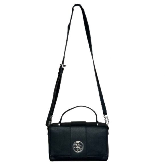 Guess Lani Vegan Black Two Handle Flap Satchel Crossbody Purse Bag - Picture 2 of 16